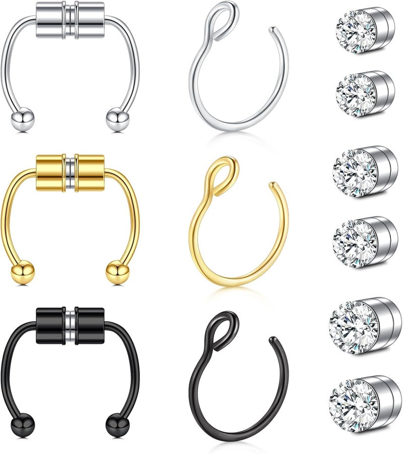 AVYRING Fake Nose Ring Fake Piercings Fake Nose Rings Nose Cuffs Fake Nose Piercing Fake Nose Hoop Faux Nose Rings for Women Faux Nose Ring Fake Piercing Fake Nose Cuff Sliver Gold Black - Image 1